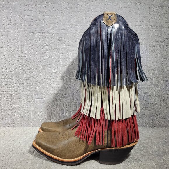 Twisted X Red White Blue Leather Veterans War Fringe Boot Womens Size 6, 7.5,8.5 - Picture 5 of 12